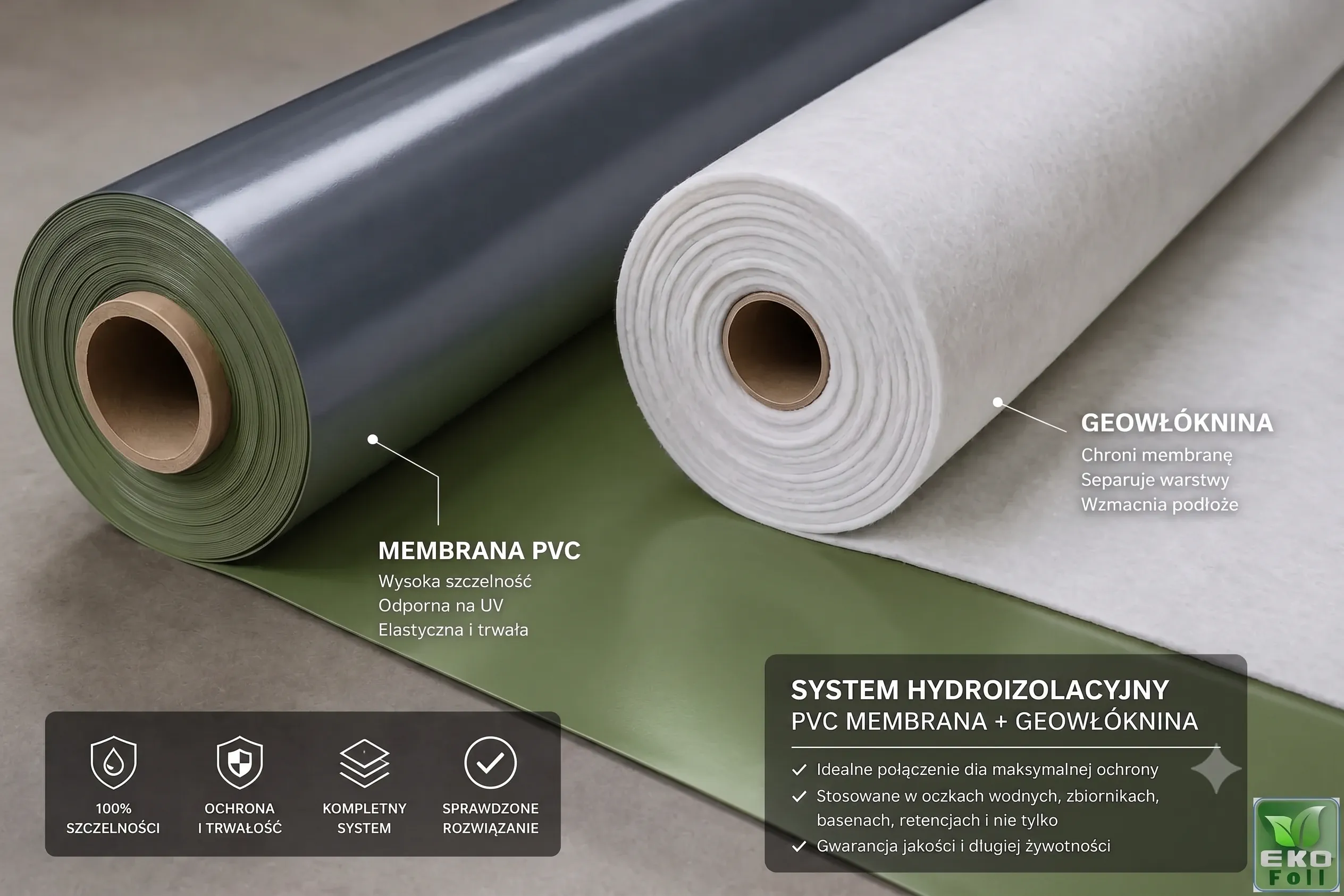 Folia PVC 1,5 mm zielona z geowłókniną 300 g do oczek wodnych i stawów