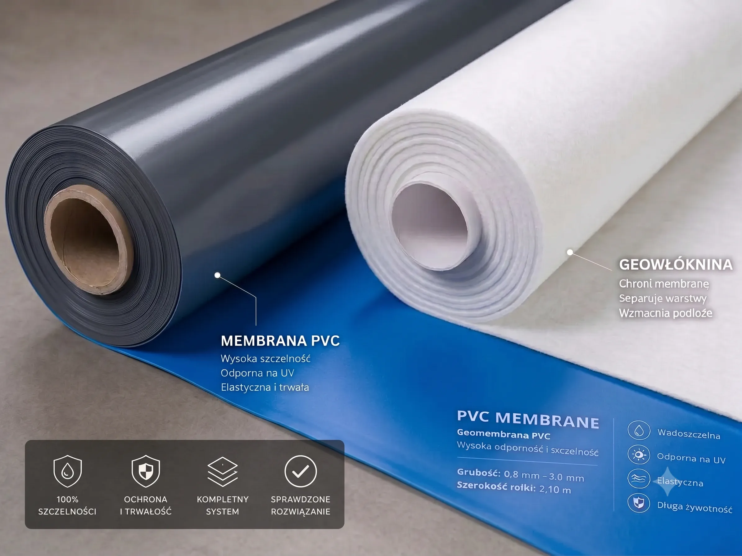 Folia PVC 1.5mm niebieska + Geowłóknina 300g / 46,00zł